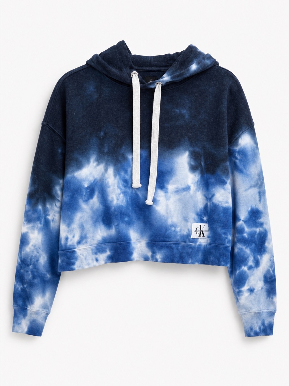 Calvin Klein Navy White Blue Tie-Dye Cropped Hoodie boho festival Size M